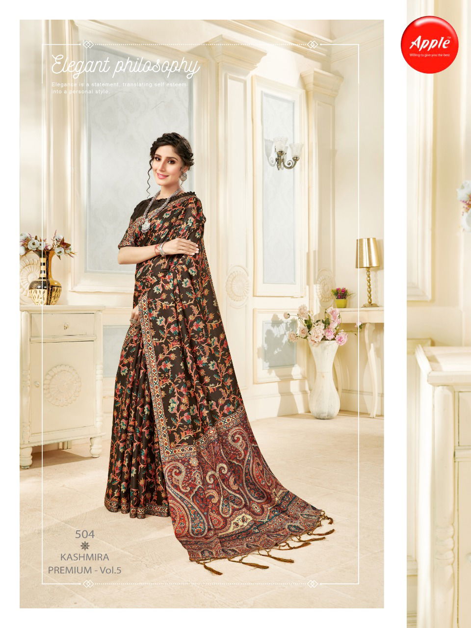 Apple Kashmiri Premium 5 Designer Latest Fancy Festive Wear Digital Printed Pashmina Silk Saree Collection
